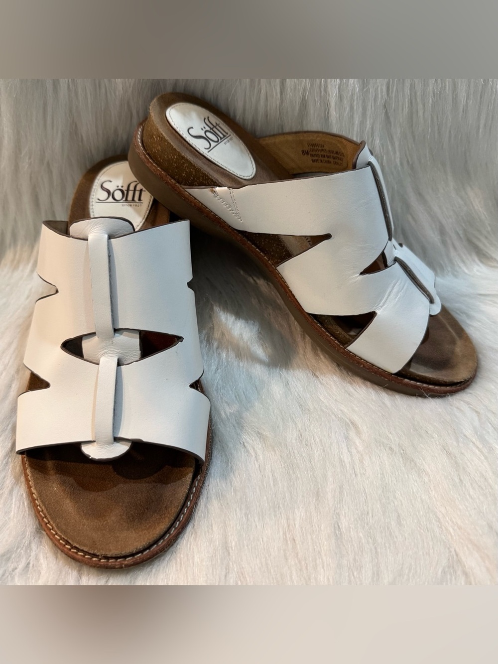 Ladies Sofft Balin Leather Slide Sandal White Size 8 EUC - Picture 2 of 12